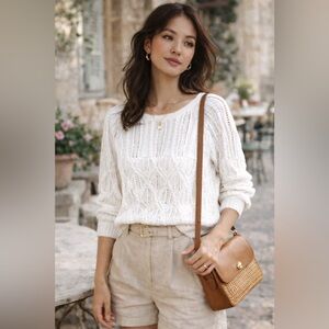 White knit summer boatneck/scoop neck sweater